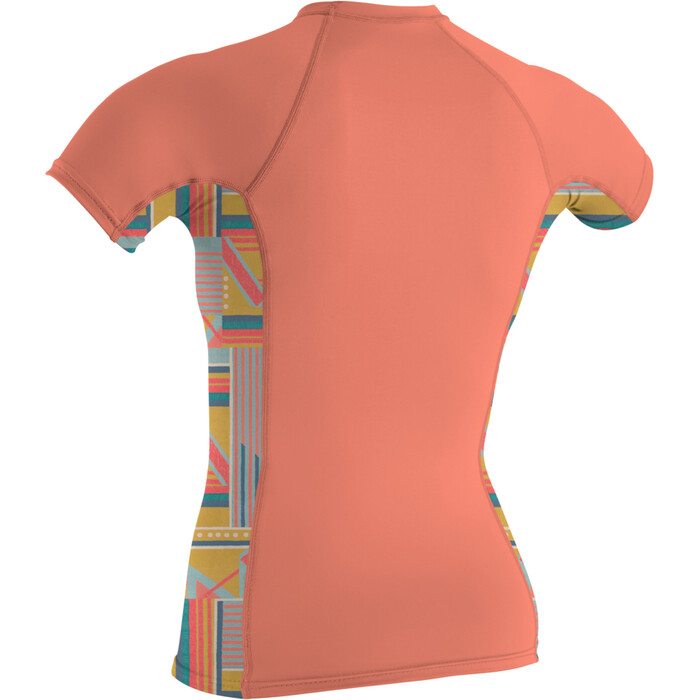 2024 O'Neill Frauen Side Print Short Sleeve Rash Guard 5405S - Burnt Coral / Arta Geo